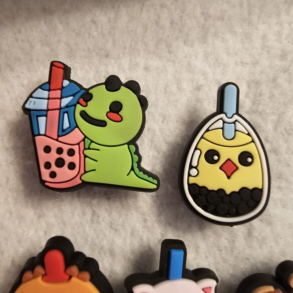 Jibbitz With Dinosaur Pig Beaver and Boba Tea Theme Croc Shoe Charms Bundle Of 5